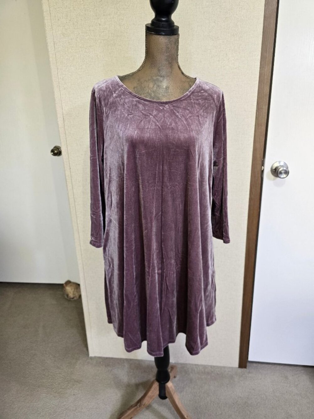 NEW Agnes & Dora XXXL 3X Purple Velvet 3/4 Sleeve Swing Dress Deep Orchid